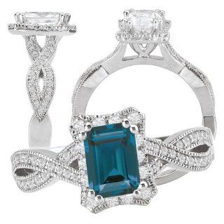 18k Elite Collection lab created 7x5mm emerald cut alexandrite engagement ring with diamond halo Jewelry