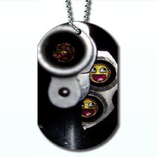 Gun Bullet Happy Face   Dog Tag Necklace  Pet Identification Tags 