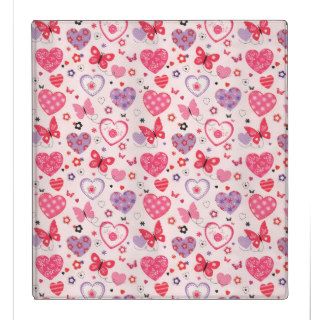 Cute Girly Pink Red Hearts Butterfly Pattern Vinyl Binder