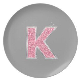 Pink Glitter letter K Dinner Plates