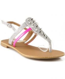 Qupid Athena 599 Studded Glitter T Strap Flat Sandal Shoes