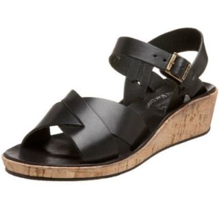 KORK EASE Women's Myrna Buff on Cork Wedge Sandal,Black,5 M US Shoes