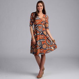 24 7 Comfort Apparel Women's Elbow Sleeve Faux Wrap Print Dress 24/7 Comfort Apparel Casual Dresses