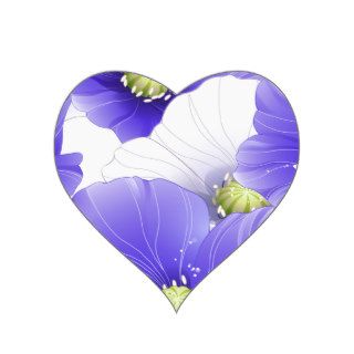 Purple & White Poppy Flowers Heart Sticker
