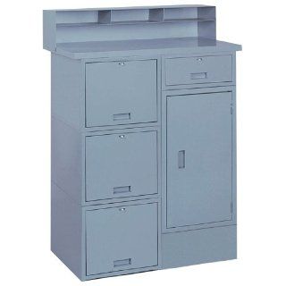 Lyon PP2257 Steel Modular Shop Desk with 4 Drawers and Cabinet, 34.625" Width x 20" Depth x 48 11/16" Height, Putty