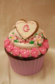 Personalized Initial Cupcake Shaped Trinket Box  "G"   Decorative Boxes