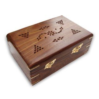 Wooden Cut Work Jewelry Box with Brass Corners Kitchen & Dining