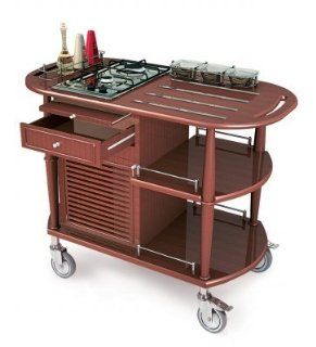 Geneva 70362 Flambe Cart with 4 Built In Trivet Rods Protect Wood Top   Spice   Trivets