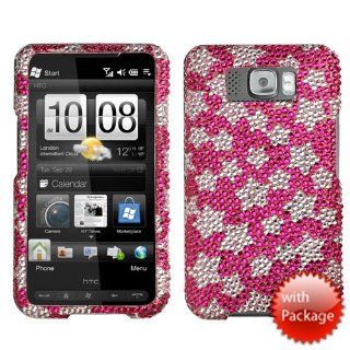 Hard Plastic Snap on Cover Fits HTC HD2 T8585 White Star/Hot Pink Full Diamond/Rhinestone T Mobile Cell Phones & Accessories