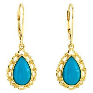 14K Yellow Earrings Pair Genuine Chinese Turquoise Earrings CleverEve Jewelry