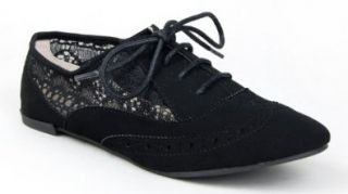 Qupid SALYA 630 Lace and Stitch Detailed Lace Up Flat Oxford Shoe Shoes