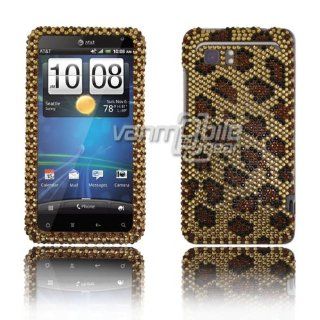 VMG HTC Vivid (AT&T) BLING Design Hard Case Cover   Gold Leopard Design Gem Bling Hard 2 Pc Design Case Cover for HTC Vivid AT&T Cell Phone 