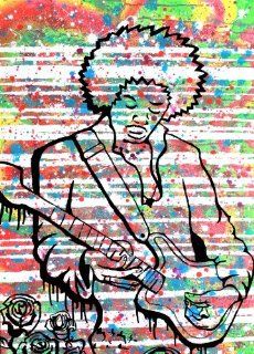 "Midnight Lightning" Portrait of Jimi Hendrix By PJS  Prints  