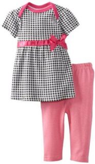 Bon Bebe Baby Girls Newborn Ribbon and Bow Top with Elastic Waist Jegging Pant, Pink/Black Gingham, 6 9 Months Clothing
