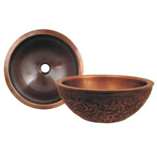 Whitehaus WH1414FLLAV SCO Copperhaus 14 Inch Round Above Mount Basin with Floral Design, Smooth Copper   Vessel Sinks  