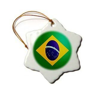 3drose Brazil Flag Snowflake Porcelain Ornament, 3 Inch   Decorative Hanging Ornaments