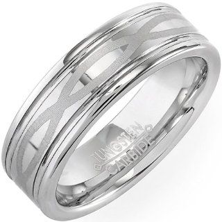 Tungsten Carbide Men's Ladies Unisex Ring Wedding Band 7MM High Polish Celtic Laser Etched Infinity Comfort Fit (Available in Sizes 8 to 12) size 8 Jewelry