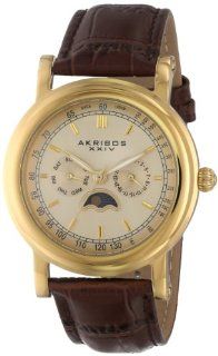 Akribos XXIV Men's AK632YG Retro Multifunction Gold tone Stainless Steel Brown Leather Strap Watch at  Men's Watch store.
