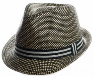 Facnos Light Tiny Chessboard Pattern Straw Fedora Hat with Classic Band, Black at  Mens Clothing store
