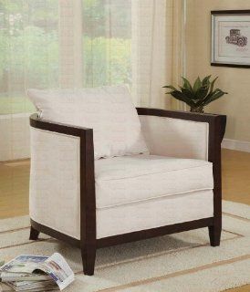 Accent Barrel Chair with Square Arms in Cream Fabric   Patio Lounge Chairs