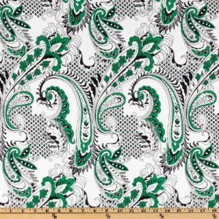 58'' Wide Flutter Chiffon Paisley Floral Green/Black/White Fabric By The Yard