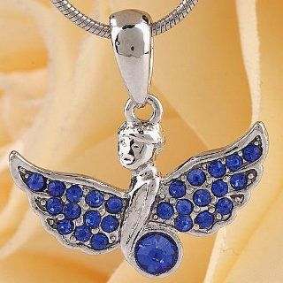 20pc Silver Tone Angel Wing Sapphire Crystal Charm Bead Pendant AA633 2