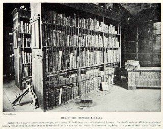 1924 Print Chained Library Bookshelves Hereford England UK All Saints Church   Original Halftone Print  