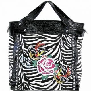 Zebra Designer Inspired Tattoo Bling Rose Sparrow Handbag Purse Clothing