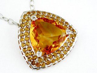 Ladies Diamond & Citrine Necklace in 14K White Gold (TCW 18.06). Jewelry