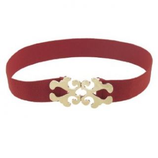 Interlocking Hollowed Floral Buckle 3.7cm Wide Red Elastic Cinch Belt for Women Apparel Belts