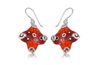925 Sterling Silver Red Millefiori Glass Fancy Dangle Earring Jewelry 2.2 * 2.5cm W*L Jewelry