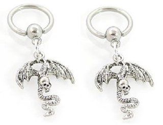 Nipple Captive Bead Body Jewelry 16g Dangle Captive Dragon Skull Sold as pair Rings Jewelry