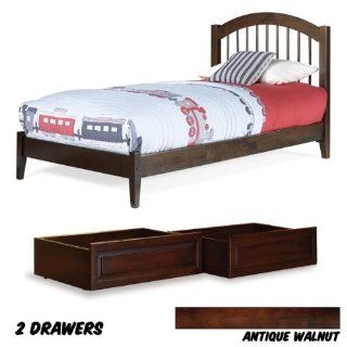 Windsor Platform Bed Twin with Open Foot Rail with 2 Raised Panel Bed Drawers (Antique Walnut) (42.63"H x 42.50"W x 79.75"D) Furniture & Decor
