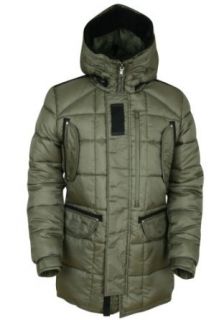 ililily Winter Mid Length Wellon Padded Jacket Full Zip up Military Hood Jacket at  Mens Clothing store