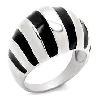 Size 10 Striped Jet Black Epoxy Sterling Silver Ring AM Jewelry