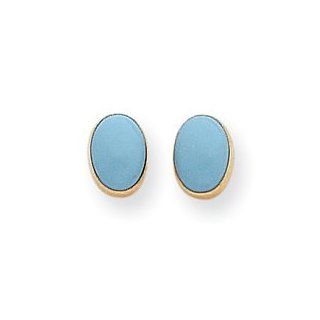 14k Bezel Set Oval Turquoise Post Earrings SE649 Stud Earrings Jewelry