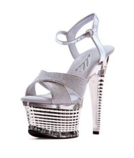 Ellie Shoes E 649 Disco, 6" Crossed strap textured platform. 6 Silver Glitter Pumps Shoes Clothing