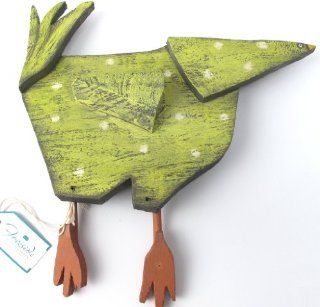 Foreside Rustic Wood Wall Art Hanging Silly Chicken Green   Wall Sculptures