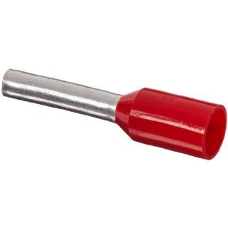 Panduit FSD77 8 D Insulated Ferrule, Single Wire DIN End Sleeve, 18 AWG Wire Size, Red, 0.12" Max Insulation, 15/32" Wire Strip Length, 0.06" Pin ID, 0.31" Pin Length, 0.57" Overall Length (Pack of 500)