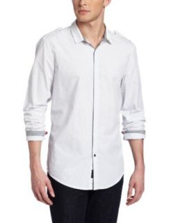 Calvin Klein Jeans Men's Mono Stripe Long Sleeve Woven, White, X Large at  Mens Clothing store