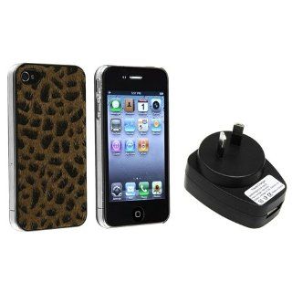 eForCity Brown Furry Leopard Clip on Case Cover + Black Travel Wall Charger Compatible With iPhone� 4/4S Cell Phones & Accessories