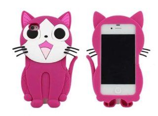 eFuture(TM) Rose Lovely Cat 3D Cartoon Soft Silicone Case Cover for Apple iPhone4 4S +eFuture's nice Keyring Cell Phones & Accessories