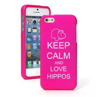 Apple iPhone 5 5S Hot Pink Hard Case Snap on 2 piece Keep Calm and Love Hippos Cell Phones & Accessories