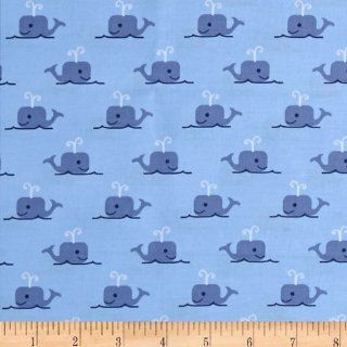 All Hands On Deck Whales Blue Fabric