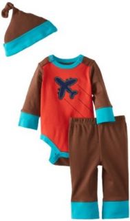 Offspring   Baby Apparel Boys Newborn Plane Bodysuit/Pant Set With Hat, Brown Multi, 6 Months Clothing