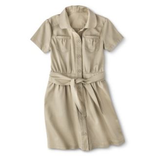 Cherokee Girls School Uniform Short Sleeve Belted Safari Dress   Pita Bread 8