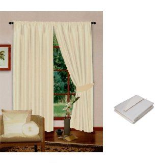 Cream Luxury Faux Silk Curtains, Fully Lined with Tiebacks (Designer Collection) (66 x 72 inch) (Cream)   Window Treatment Curtains