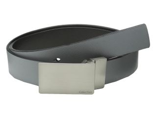 Calvin Klein 32MM Reversible Flat Strap Plaque Buckle w/ Logo Mens Belts (Gray)