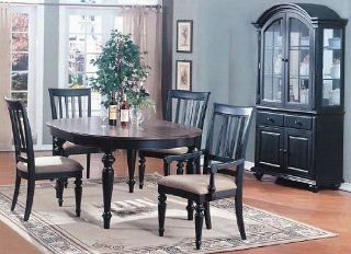 5pc Vintage Style Black Finish Oval Dining Table & 4 Chairs Set Home & Kitchen