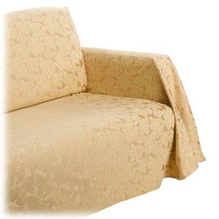 Ibiza Damask Leaf Jacquard Chair Throw Cover, Gold   Sofa Slipcovers